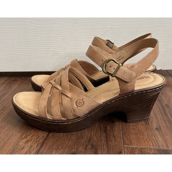 BORN Tan Neutral Leather Comfort Strappy Retro Platform Sandals Shoes Sz 10M - Picture 6 of 12